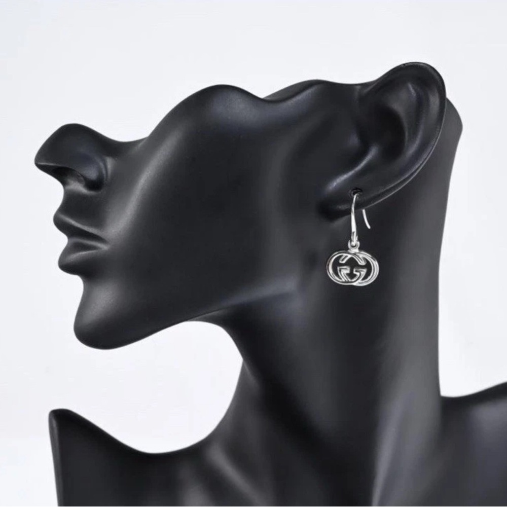 NIB Gucci Interlocking GG 925 Sterling Silver Drop Earrings - Picture 6 of 8